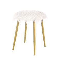 Madison Faux Fur Ottoman - White/Gold