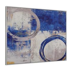 Circle Abstract Wall Art - Blue/Silver - Silver Frame - Medium