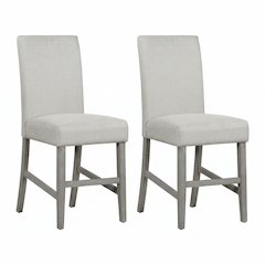 Bar Stool Set Of 2 With Grey Upholstery And Brushed Acacia Wood Frame