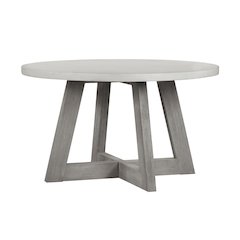 Round Grey Concrete Top Dining Table With Brushed Acacia Base, 51"
