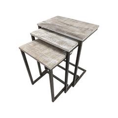 Addison Nesting Table Set - Natural Driftwood Top - Aged Iron Base