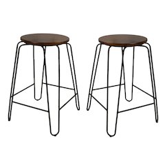 Ethan 24" Counter Stool - Set of 2 - Elm Top - Black Base