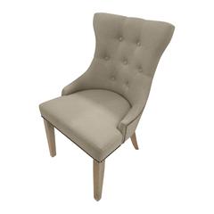Tufted Back Upholstered Chair - Set of 2 - Natural Driftwood - Linen Upholstery