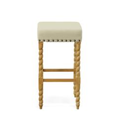 Remick 30" Barstool - Natural Oak - Linen Upholstery