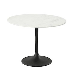 Enzo 40" Round Marble Top Dining Table - White Top - Black Base