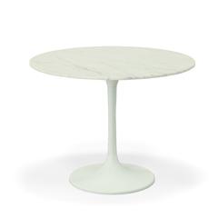 Enzo 40" Round Marble Top Dining Table - White Top - White Base
