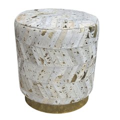 Handwoven Chevron Ottoman with Matte Base - Solid Wooden Frame, Gold