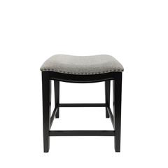 25" Saddle Counter Stool - Set of 2 - Antique Black - Grey Chenille Upholstery