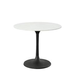 Enzo 36" Round Marble Top Dining Table - White Top - Black Base