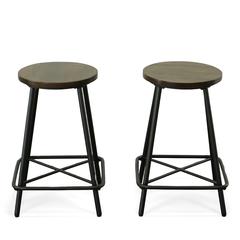 Illona 24" Counter Stool - Set of 2 - Elm Seat - Black Base