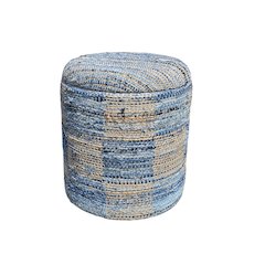 Handwoven Fabric Storage Ottoman - Multi-Purpose Foot Rest Cream