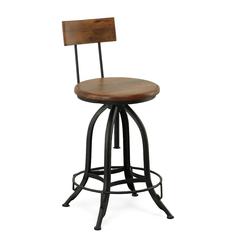 Ryder Adjustable Barstool with Back - Chestnut Seat - Black Base