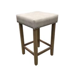 Sadie Tufted Upholstered Barstool - Set of 2 - Light Oak - Cream Upholstery