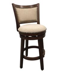 Blaine Swivel Upholstered Barstool - Set of 2 - Walnut - Beige Upholstery
