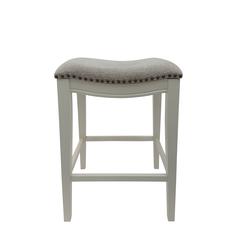 30" Saddle Barstool - Set of 2 - Missouri White - Fawn Chenille Upholstery