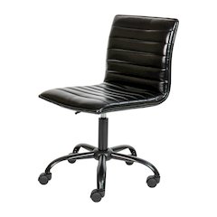 Low Back Designer Armless Black Ribbed Swivel Task Office Chair with Black Frame and Base