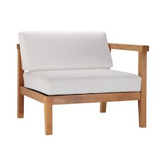 Outdoor Patio Teak Wood Right-Arm Lounge Chair With Comfortable Armrest