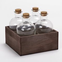 Wooden Crate with 4 Glass Bottles