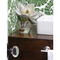 White Eva Magnolia Stem in Square Glass Vase