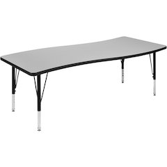 26"W x 60"L Rectangular Wave Flexible Collaborative Grey Thermal Laminate Activity Table - Standard Height Adjustable Legs
