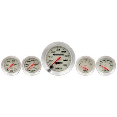 5-Piece Gauge Set White Face/Silver Bezel