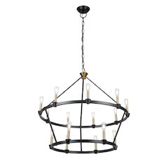 Notting Hill Collection 15Light Chandelier Black and Brushed Brass