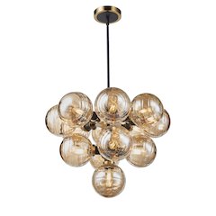Gem Collection 13Light Chandelier with Amber Glass Black and Brushed Brass