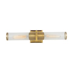 Positano Collection 2Light Bathroom Vanity Light Brushed Brass and Clear Glass