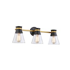 Kanata Collection 3Light Vanity Light, Black & Brushed Brass