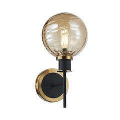 Gem Collection 1Light Sconce with Amber Glass Black and Brushed Brass