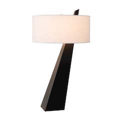 Obelisk Premium Quality Table Lamp, Black Oak, Satin Nickel, White Cotton-Linen