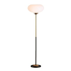 Morelli Torchiere Floor Lamp,Lucite Shade, Weathered Brass, Walnut, Marble Base