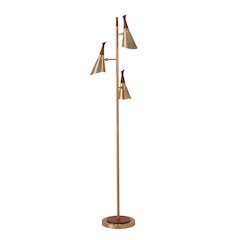 Encinitas 3-Light Tree Floor Lamp - Weathered Brass, Wood Shade Detail with