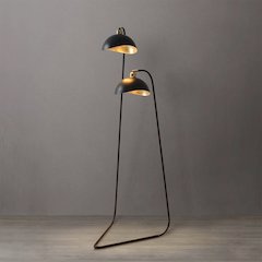 Duo Floor Lamp,Weathered Brass, Matte Black/Gold-Leaf Shade, Black Marble