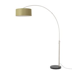 Float 92"H 1-Light Arc Lamp, Avocado Linen Shade, Black Marble Base, Satin