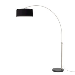 Float 92"H 1-Light Arc Lamp, Black Linen Shade, Black Marble Base, Satin Nickel