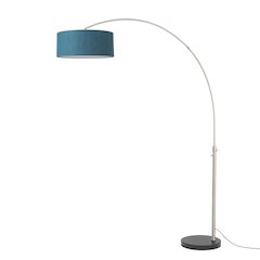 Float 92"H 1-Light Arc Lamp, Pool Blue Linen Shade, Black Marble Base, Satin