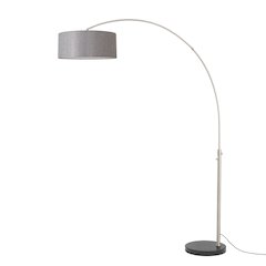 Float 92"H 1-Light Arc Lamp, Cashmere Gray Linen Shade, Black Marble Base