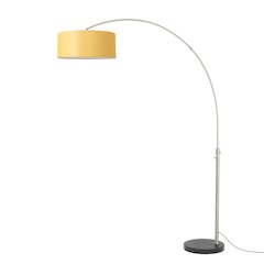 Float 92"H 1-Light Arc Lamp, Mustard Linen Shade, Black Marble Base, Satin