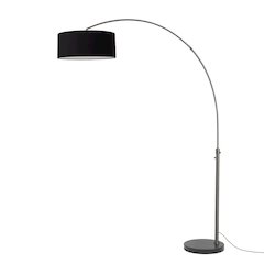 Float 92"H 1-Light Arc Lamp, Black Linen Shade, Black Marble Base, Black Nickel