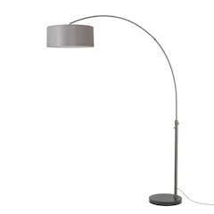 Float 92"H 1-Light Arc Lamp, Cashmere Gray Linen Shade, Black Marble Base
