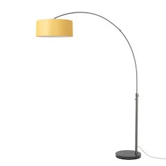 Float 92"H 1-Light Arc Lamp, Mustard Linen Shade, Black Marble Base, Black