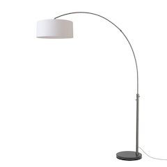 Float 92" Arc Lamp - Black Nickel, Black Marble Base, White Linen, Dimmable