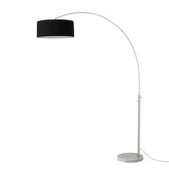 Float 92"H 1-Light Arc Lamp, Black Linen Shade, White Marble Base, Satin Nickel