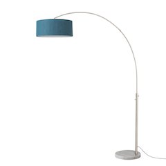 Float 92"H 1-Light Arc Lamp, Pool Blue Linen Shade, White Marble Base, Satin