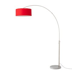 Float 92"H 1-Light Arc Lamp, Crimson Red Linen Shade, White Marble Base, Satin