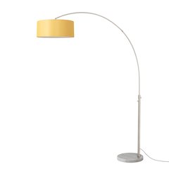 Float 92"H 1-Light Arc Lamp, Mustard Linen Shade, White Marble Base, Satin