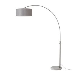 Float 92" Arc Lamp - Black Nickel, White Marble Base, Cashmere Gray Linen