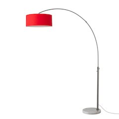 Float 92" Arc Lamp - Black Nickel, White Marble Base, Crimson Red Linen Shade