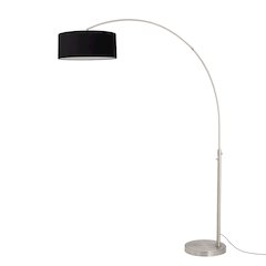 Float 92"H 1-Light Arc Lamp, Black Linen Shade, Satin Nickel Base & Body